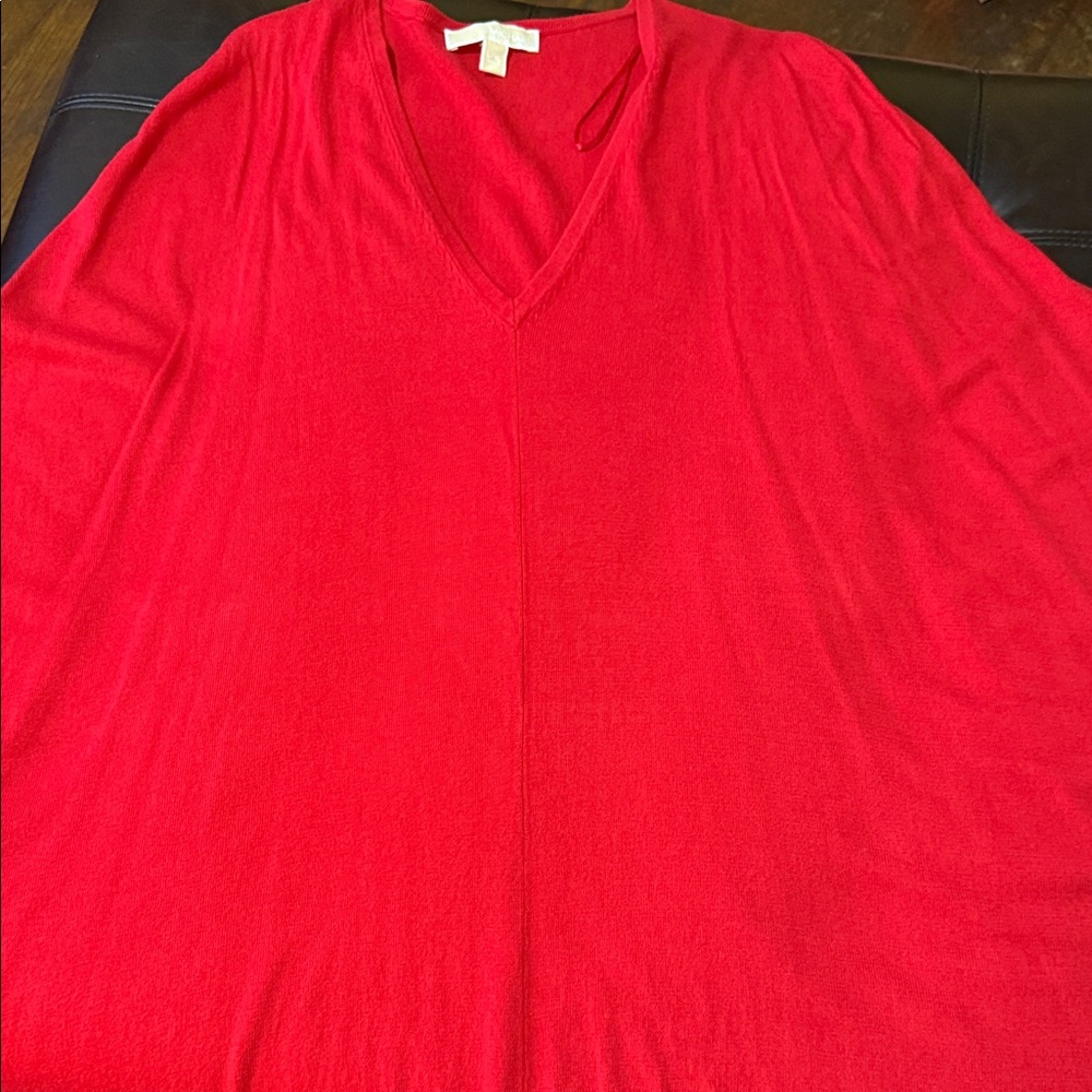 Women’s Red V-Neck Poncho Sweater